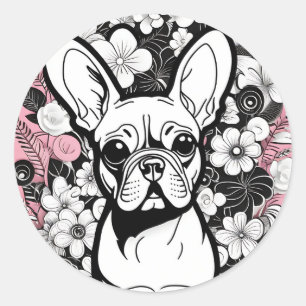 Pop Art Flowers en Franse Bulldog Ronde Sticker