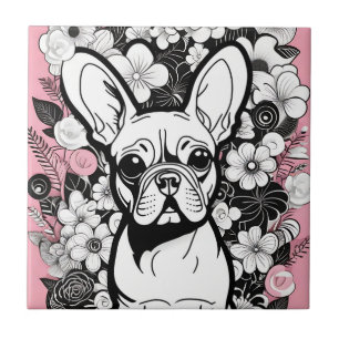 Pop Art Flowers en Franse Bulldog Tegeltje