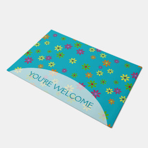 Pop Art Flowers naadloos patroon + uw ideeën Deurmat