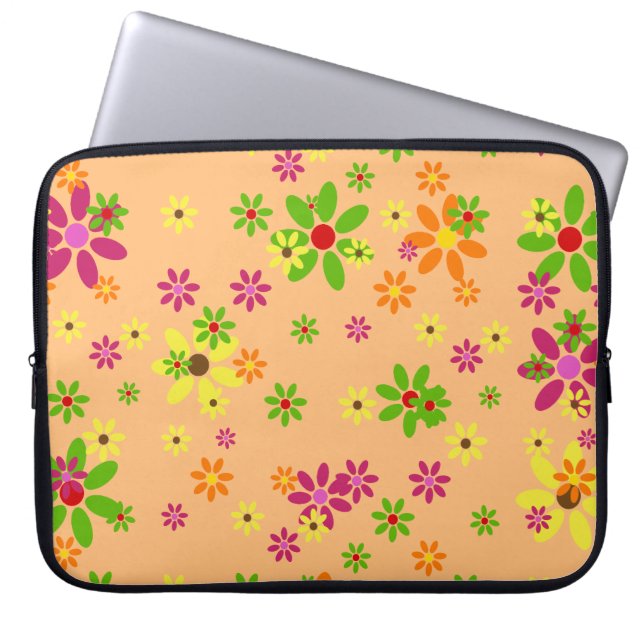 Pop Art Flowers naadloos patroon + uw ideeën Laptop Sleeve (Voorkant)