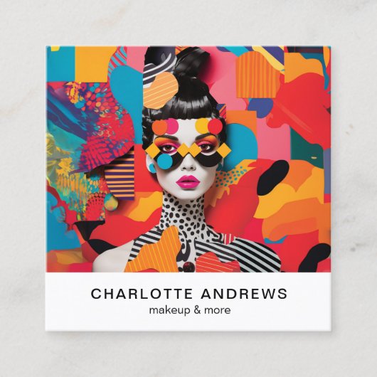 Pop Art Fotocollage Trendy Modern Vierkante Visitekaartje (Voorkant)