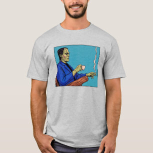 Pop Art Frankenstein Monster Drinkend Thee Halfton T-shirt
