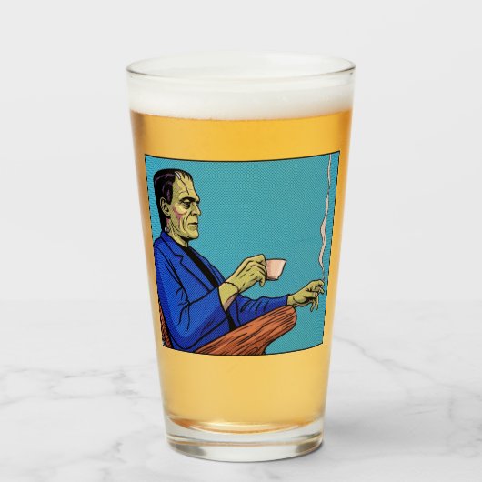 Pop Art Frankenstein Monster Drinking Tea Halftone Glas (Voorkant gevuld)