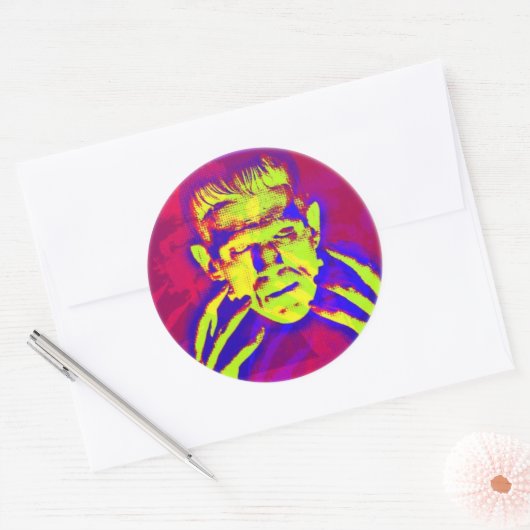 Pop Art Frankenstein Ronde Sticker (Envelop)