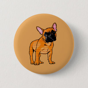 Pop Art Franse Bulldog Fawn Strips Stijl Hond Ronde Button 5,7 Cm