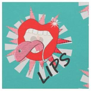 Pop Art Funky Bold Red Lips Piercings Novelty Stof