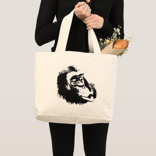 Pop Art Funny Chimpansee Grote Tote Bag (Voorkant (product))