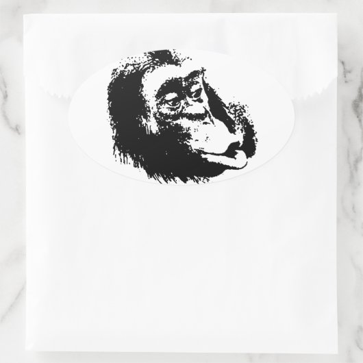Pop Art Funny Chimpansee Ovale Sticker (Tas)