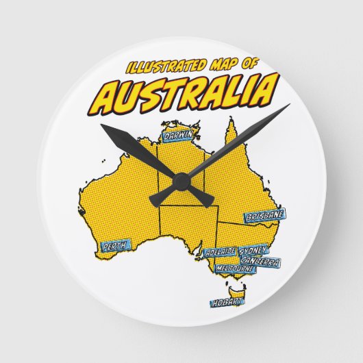 Pop Art Geïllustreerd Australië  Ronde Klok (Voorkant)