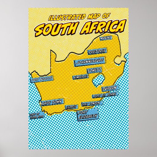 Pop Art Geïllustreerd Zuid-Afrika Poster (Voorkant)
