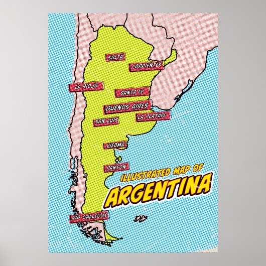 Pop Art geïllustreerde Argentinië  Poster (Voorkant)