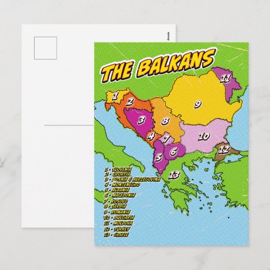 Pop Art geïllustreerde Balkan kaart (Voorkant / Achterkant)