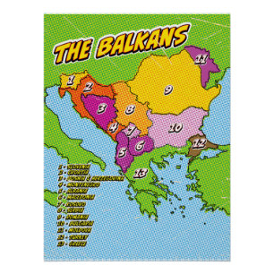Pop Art geïllustreerde Balkanenkaart Perfect Poster