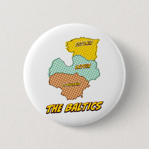 Pop Art geïllustreerde Baltische Staten kaart Ronde Button 5,7 Cm