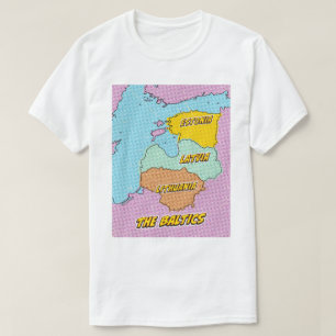 Pop Art geïllustreerde Baltische Staten kaart T-shirt