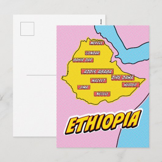 Pop Art geïllustreerde Ethiopië kaart (Voorkant / Achterkant)