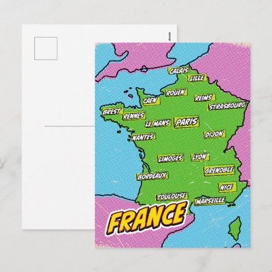 Pop Art geïllustreerde Frankrijk kaart (Voorkant / Achterkant)
