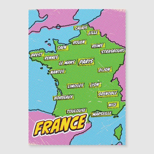 Pop Art geïllustreerde Frankrijk kaart (Voorkant)