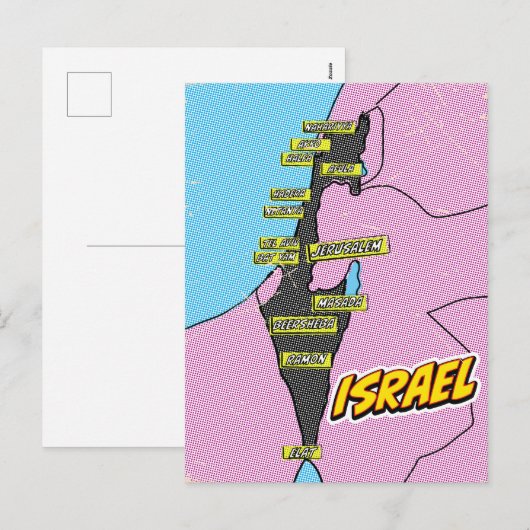 Pop Art geïllustreerde Israël kaart (Voorkant / Achterkant)