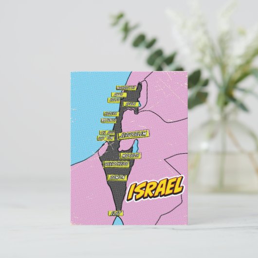 Pop Art geïllustreerde Israël kaart (Staand voorkant)