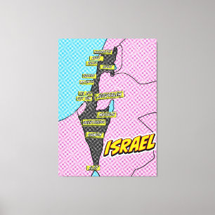 Pop Art geïllustreerde Israël kaart Canvas Afdruk