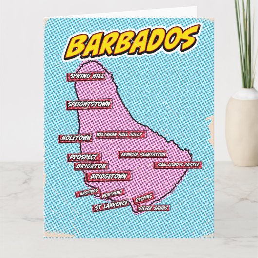 Pop Art geïllustreerde kaart van Barbados (Voorkant)