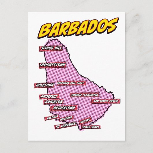 Pop Art geïllustreerde kaart van Barbados (Voorkant)