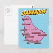 Pop Art geïllustreerde kaart van Barbados (Voorkant / Achterkant)