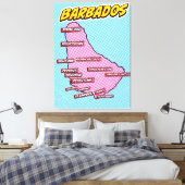 Pop Art geïllustreerde kaart van Barbados Canvas Afdruk (Insitu (Slaapkamer))