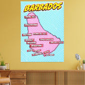 Pop Art geïllustreerde kaart van Barbados Canvas Afdruk (Insitu (Woonkamer))
