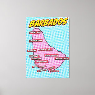 Pop Art geïllustreerde kaart van Barbados Canvas Afdruk