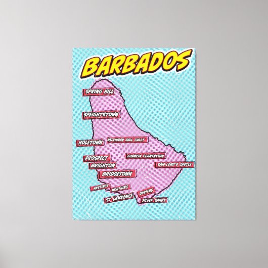 Pop Art geïllustreerde kaart van Barbados Canvas Afdruk (Voorkant)