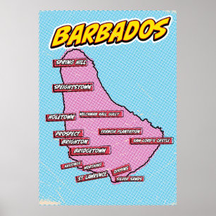 Pop Art geïllustreerde kaart van Barbados Poster