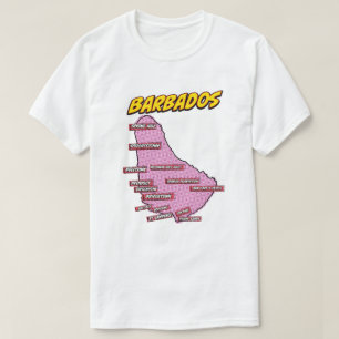 Pop Art geïllustreerde kaart van Barbados T-shirt