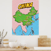 Pop Art geïllustreerde kaart van China Poster (Keuken)
