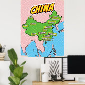 Pop Art geïllustreerde kaart van China Poster (Thuiskantoor)