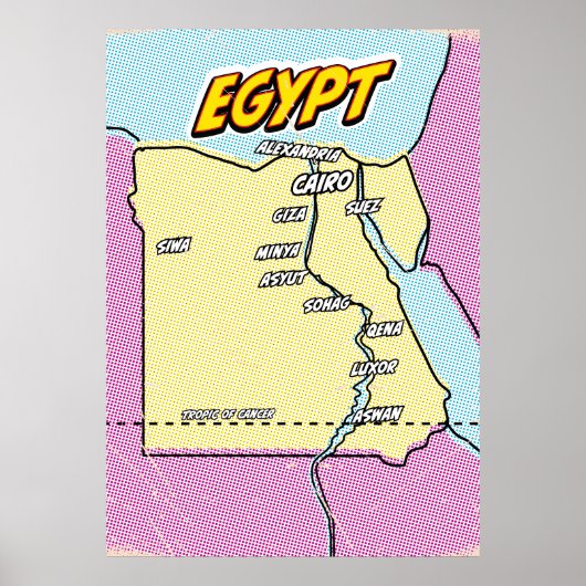 Pop Art geïllustreerde kaart van Egypte Poster (Voorkant)