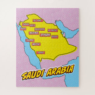 Pop Art geïllustreerde kaart van Saudi-Arabië Legpuzzel