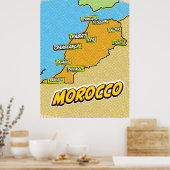 Pop Art geïllustreerde Marokko kaart Poster (Keuken)