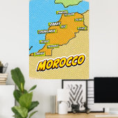 Pop Art geïllustreerde Marokko kaart Poster (Thuiskantoor)