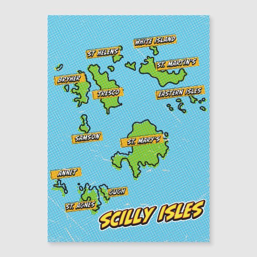Pop Art geïllustreerde Scilly Isles kaart (Voorkant)