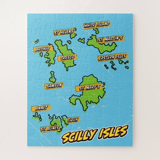 Pop Art geïllustreerde Scilly Isles kaart Legpuzzel (Verticaal)