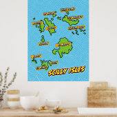Pop Art geïllustreerde Scilly Isles kaart Poster (Keuken)