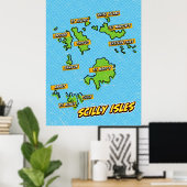 Pop Art geïllustreerde Scilly Isles kaart Poster (Thuiskantoor)