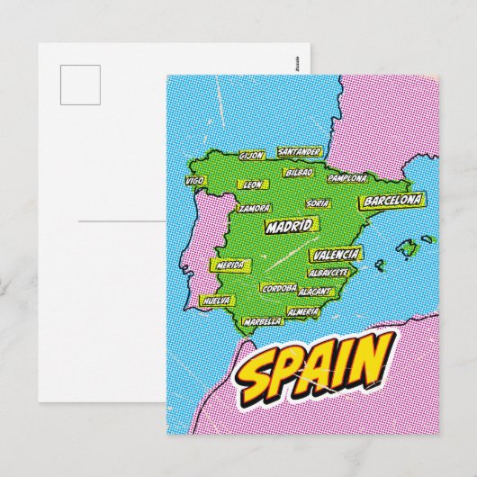 Pop Art geïllustreerde Spanje kaart (Voorkant / Achterkant)