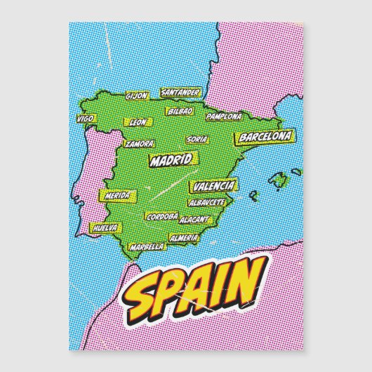 Pop Art geïllustreerde Spanje kaart (Voorkant)