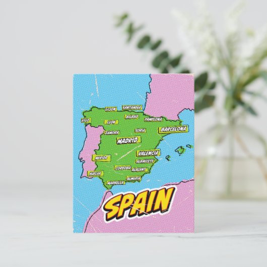 Pop Art geïllustreerde Spanje kaart (Staand voorkant)