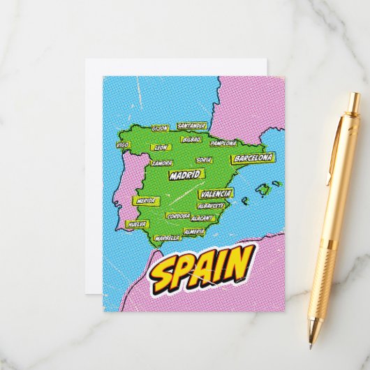 Pop Art geïllustreerde Spanje kaart (Voorkant / Achterkant in situ)