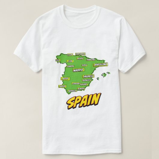 Pop Art geïllustreerde Spanje kaart T-shirt (Design voorkant)