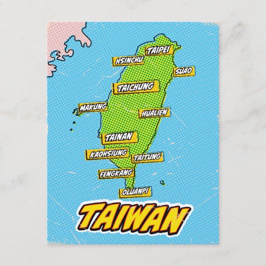 Pop Art geïllustreerde Taiwan kaart (Voorkant)